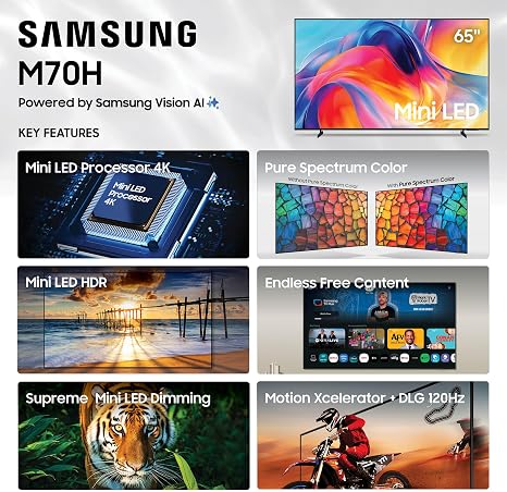 Samsung 65-Inch Class M70H Series, Mini LED, 4K, Smart TV, 2026 Model