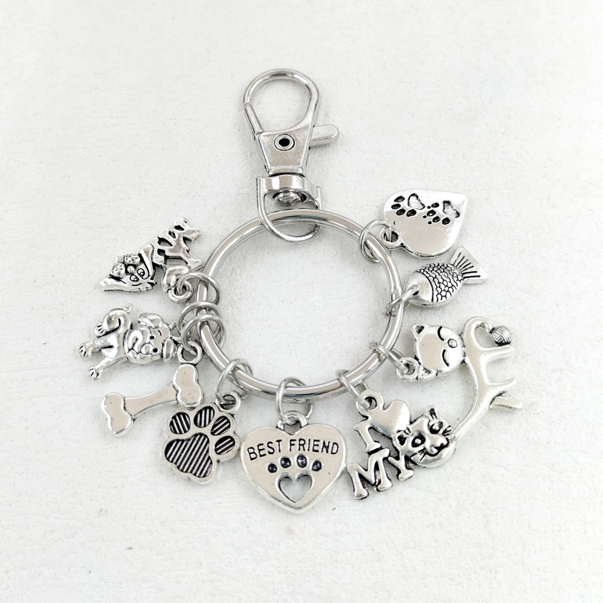 Cmwoof Pet Paw Bone Fish Metal Key Ring